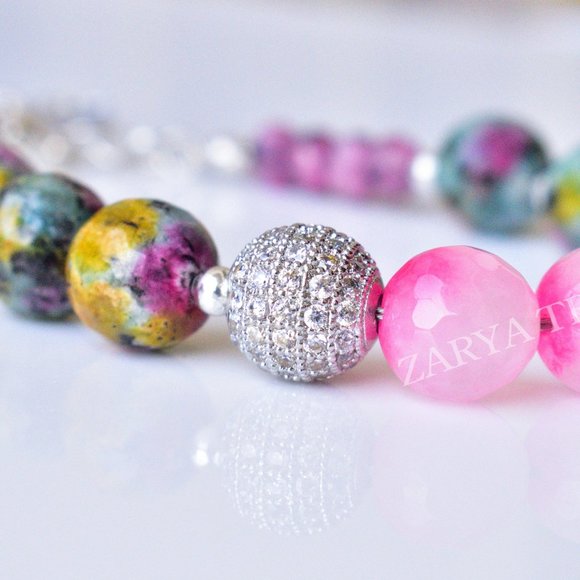 Agate Silver Beaded Bracelet - Picture 5 of 8